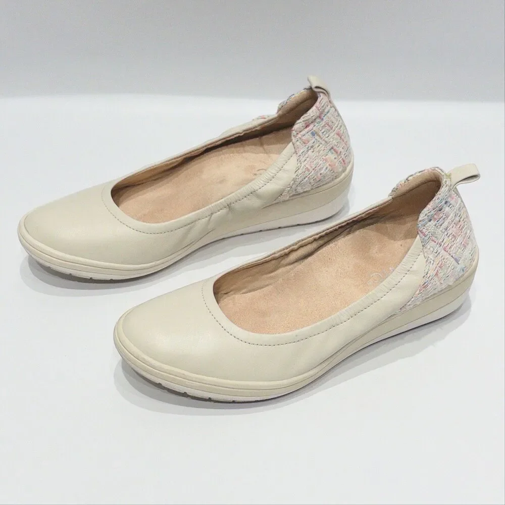 Vionic Jacey Ivory White Leather Wedge Ballet Flat Arch Support Women Size 6.5